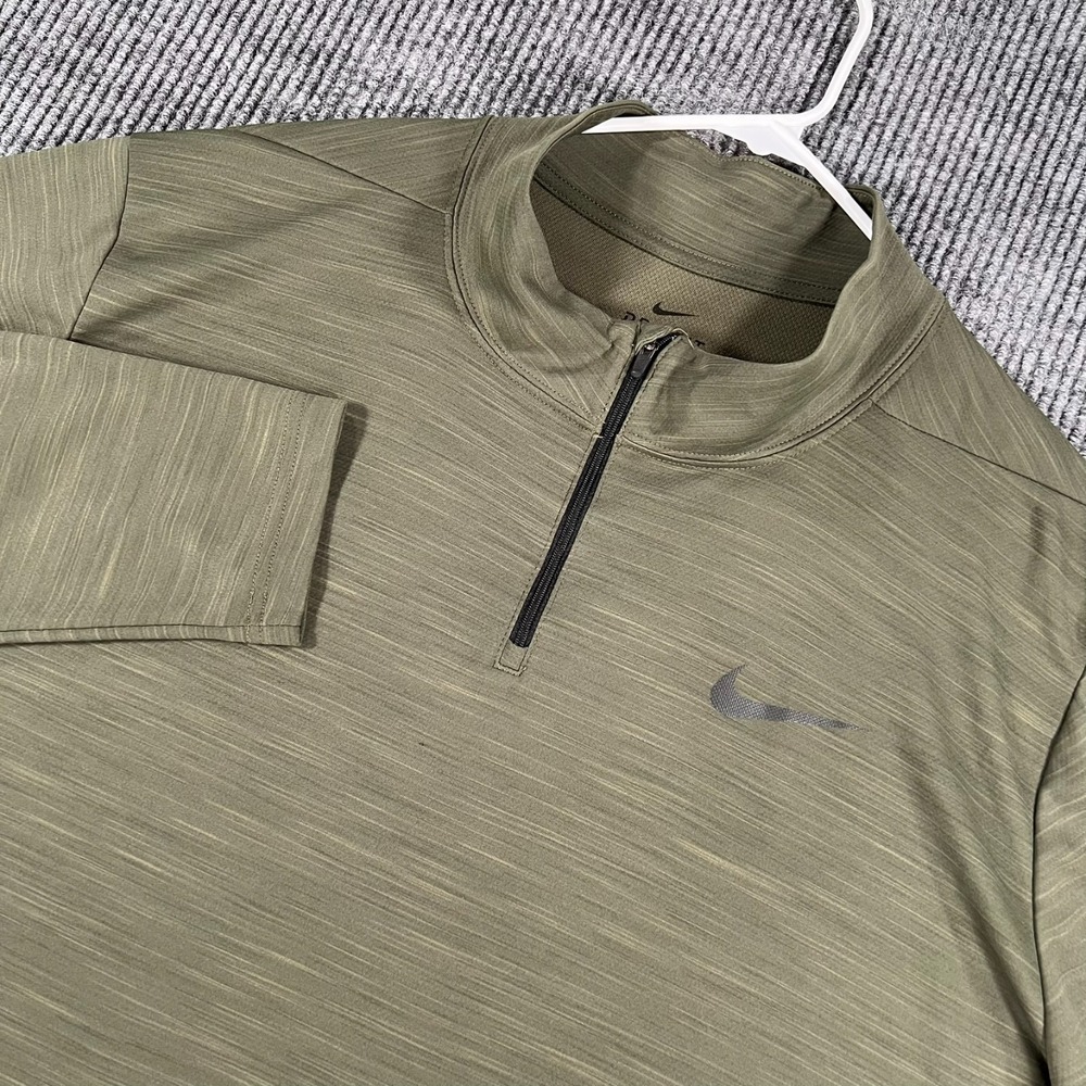 Nike Pullover Shirt Mens 2XL XXL Green Long Sleeve 1/4 Zip Mock Dri Fit Gym Run